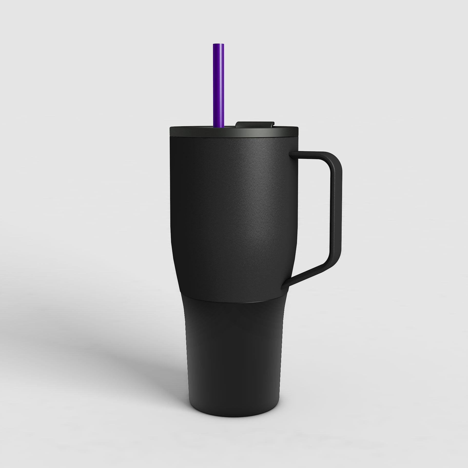 ZELA hochwertiger vakuum-isolierter Thermobecher Vulkan-Schwarz mit lila Trinkrohr