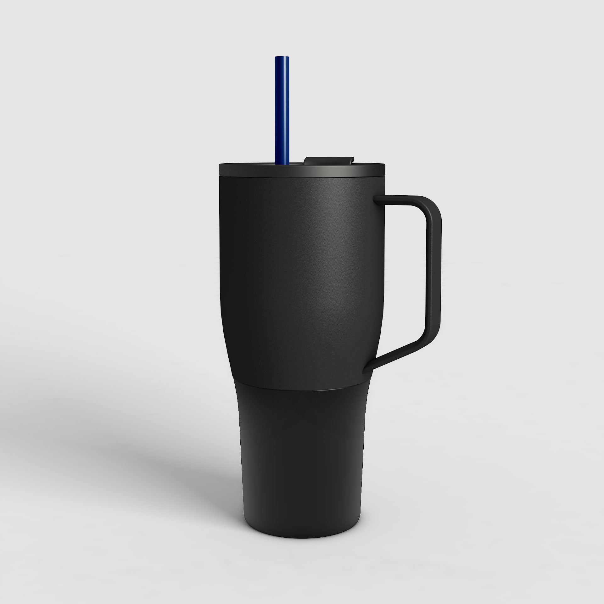 ZELA hochwertiger vakuum-isolierter Thermobecher Vulkan-Schwarz mit blauem Trinkrohr