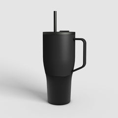 ZELA hochwertiger vakuum-isolierter Thermobecher Vulkan-Schwarz mit schwarzem Trinkrohr