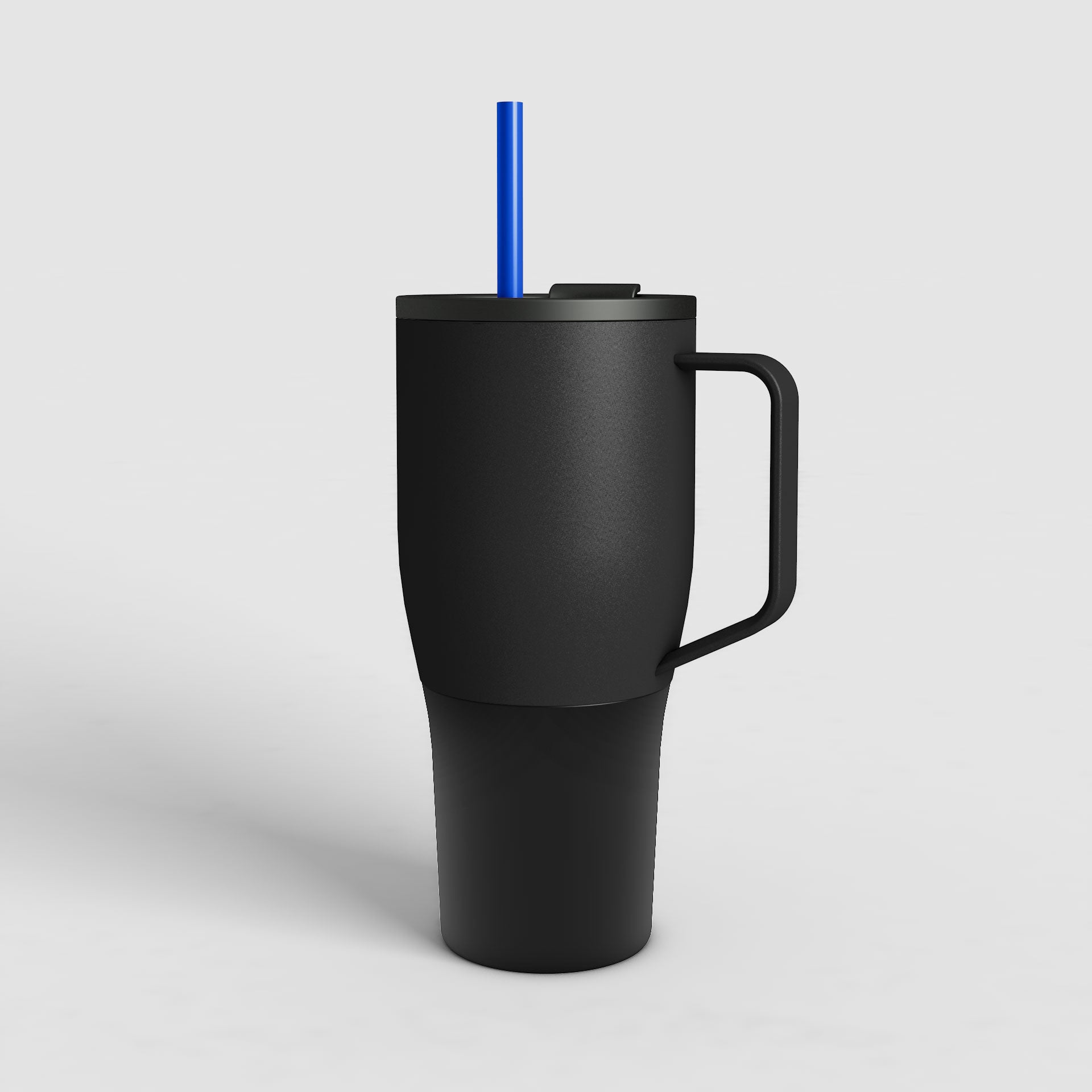 ZELA hochwertiger vakuum-isolierter Thermobecher Vulkan-Schwarz mit blauem Trinkrohr