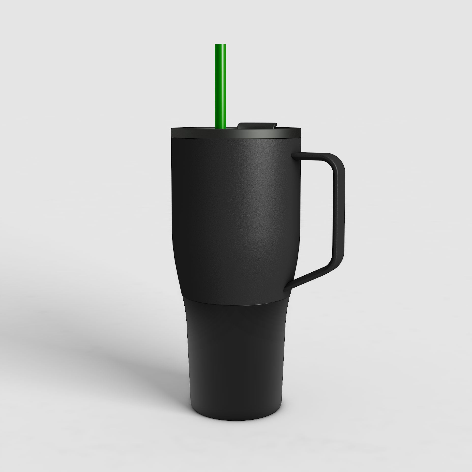 ZELA hochwertiger vakuum-isolierter Thermobecher Vulkan-Schwarz mit grünem Trinkrohr